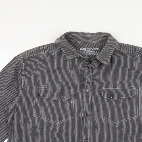 NEXT Mens Grey Striped Cotton Button-Up Size M Collared Button