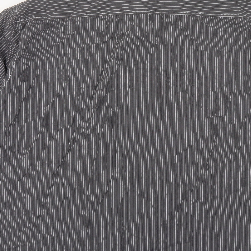 NEXT Mens Grey Striped Cotton Button-Up Size M Collared Button