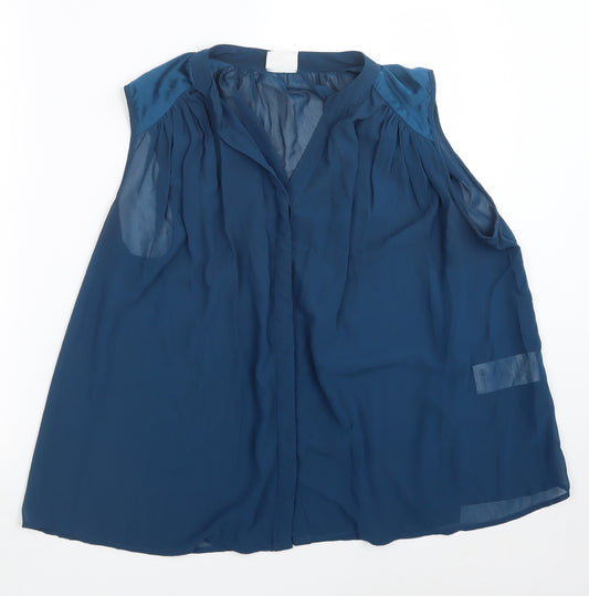 VILA Womens Blue Polyester Basic Button-Up Size L V-Neck