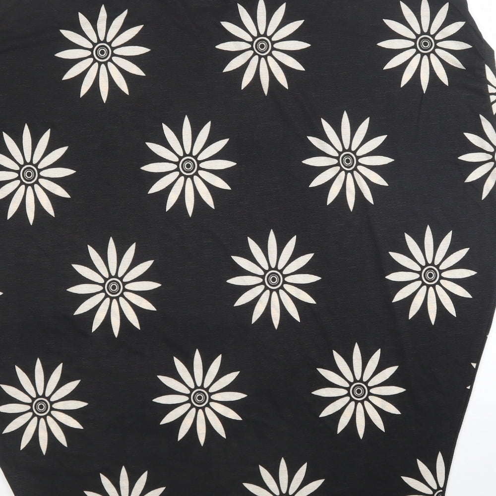Voulez-Vous Womens Black Floral Polyester Basic T-Shirt Size L Round Neck
