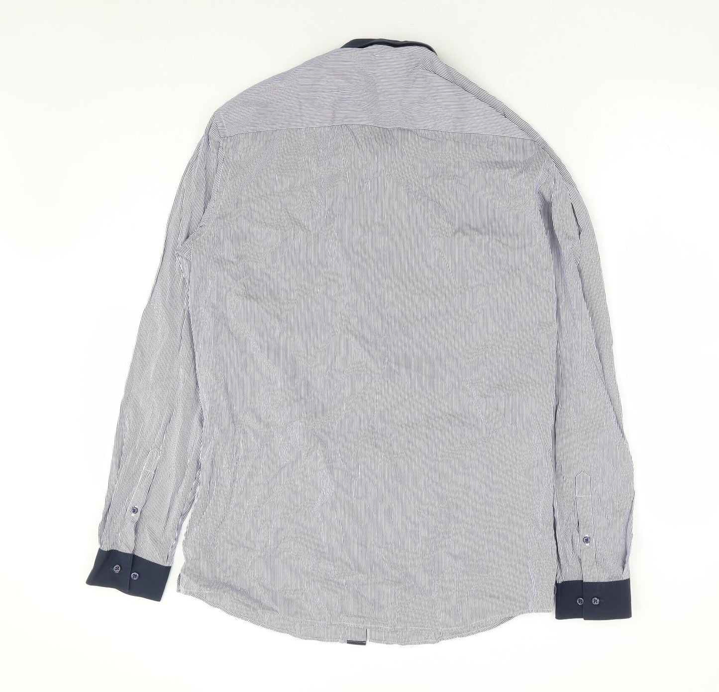 NEXT Mens Blue Striped Cotton Dress Shirt Size 15.5 Collared Button