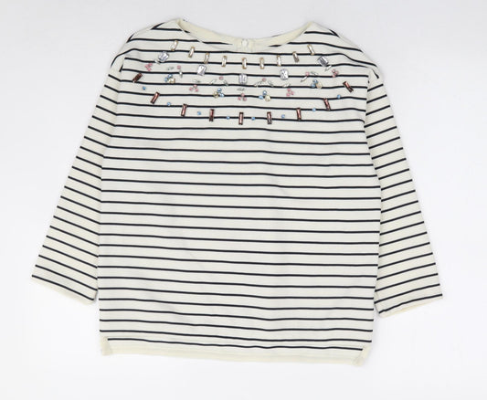 Zara Womens White Striped Polyester Basic Blouse Size S Round Neck