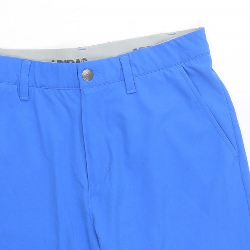adidas Mens Blue Polyester Sweat Shorts Size 32 in L16 in Regular Zip