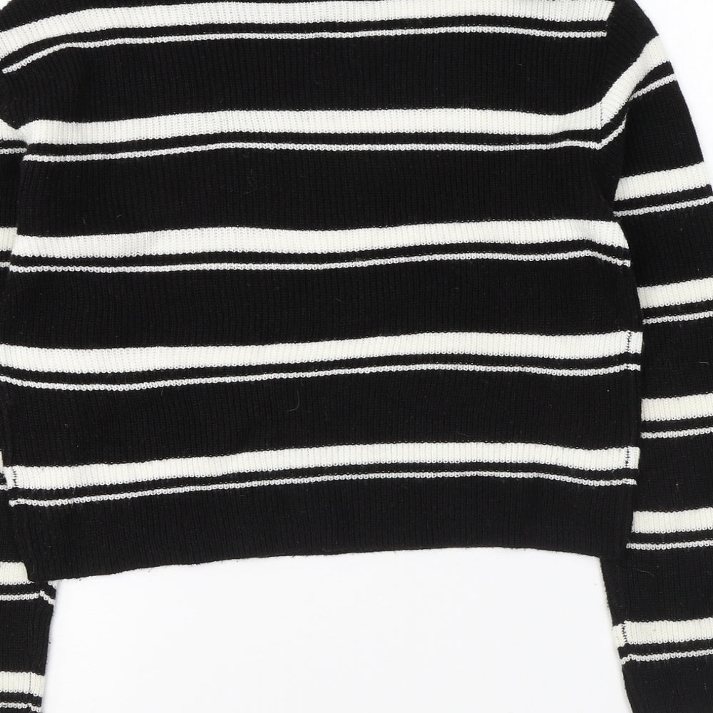 H&M Girls Black Round Neck Striped Acrylic Pullover Jumper Size 10-11 Years Pullover