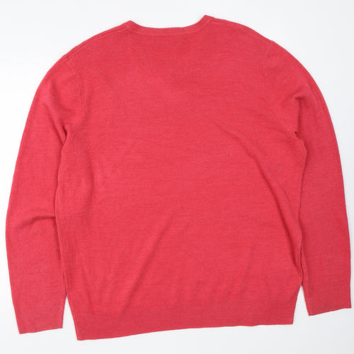 Atlantic Bay Mens Red V-Neck Acrylic Pullover Jumper Size XL