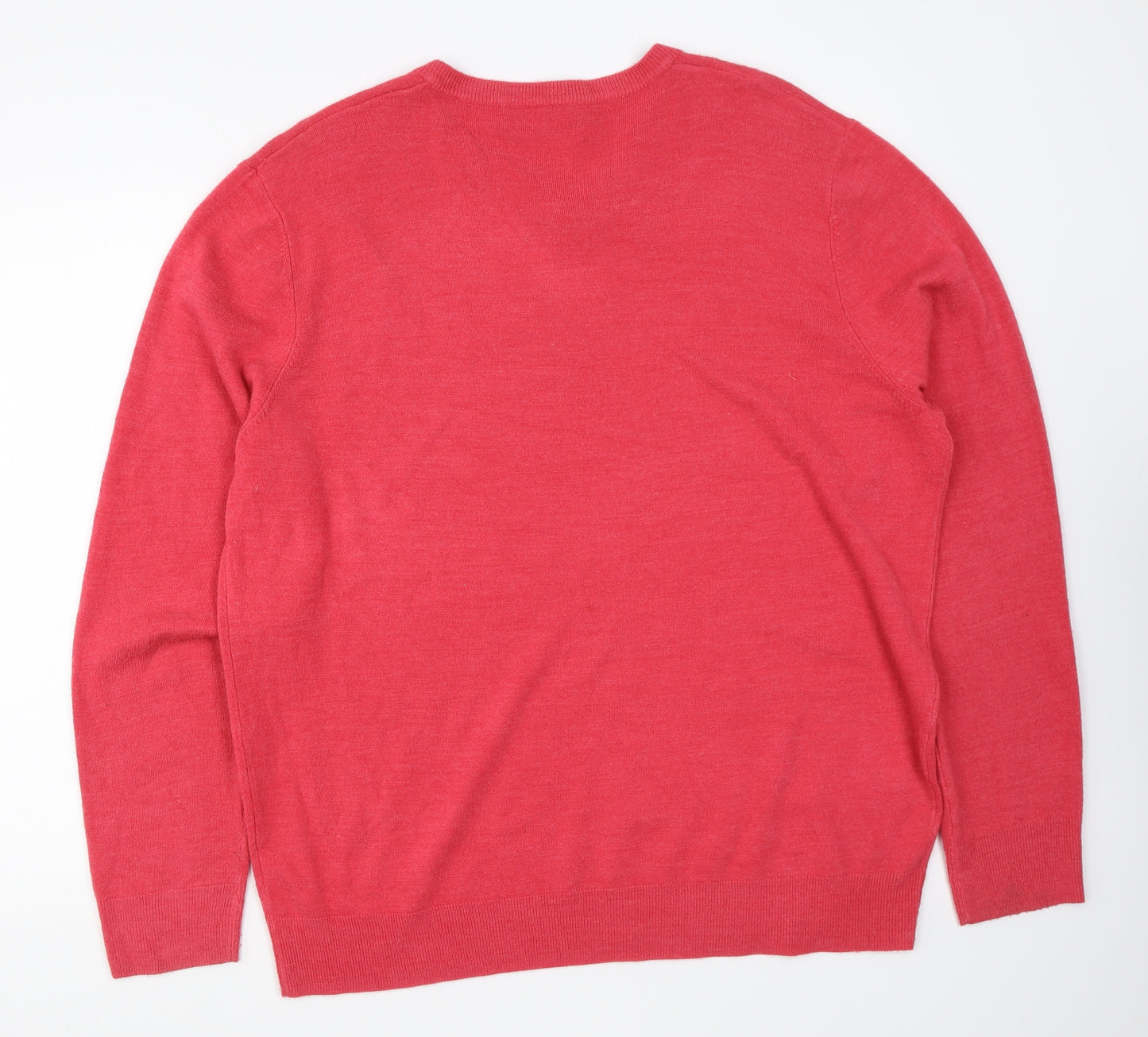 Atlantic Bay Mens Red V-Neck Acrylic Pullover Jumper Size XL