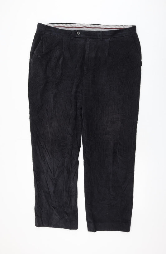 Marks and Spencer Mens Black Cotton Trousers Size 40 in L28 in Regular Zip