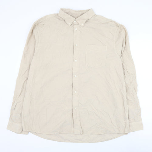 Marks and Spencer Mens Beige Cotton Button-Up Size 2XL Collared Button