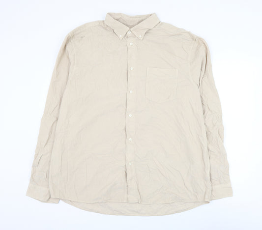 Marks and Spencer Mens Beige Cotton Button-Up Size 2XL Collared Button