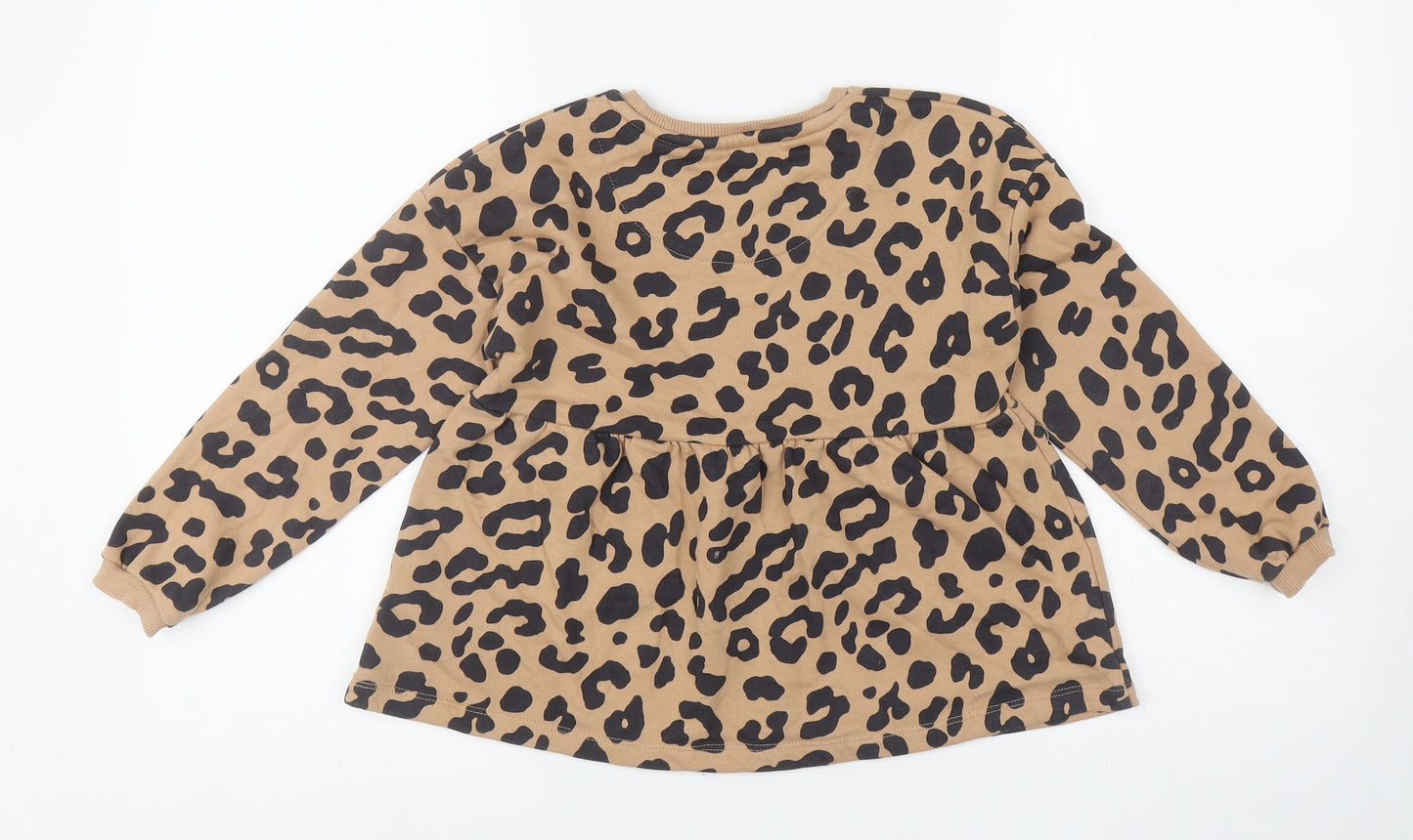 F&F Girls Brown Animal Print Cotton Pullover Sweatshirt Size 6-7 Years Pullover - Leopard Print