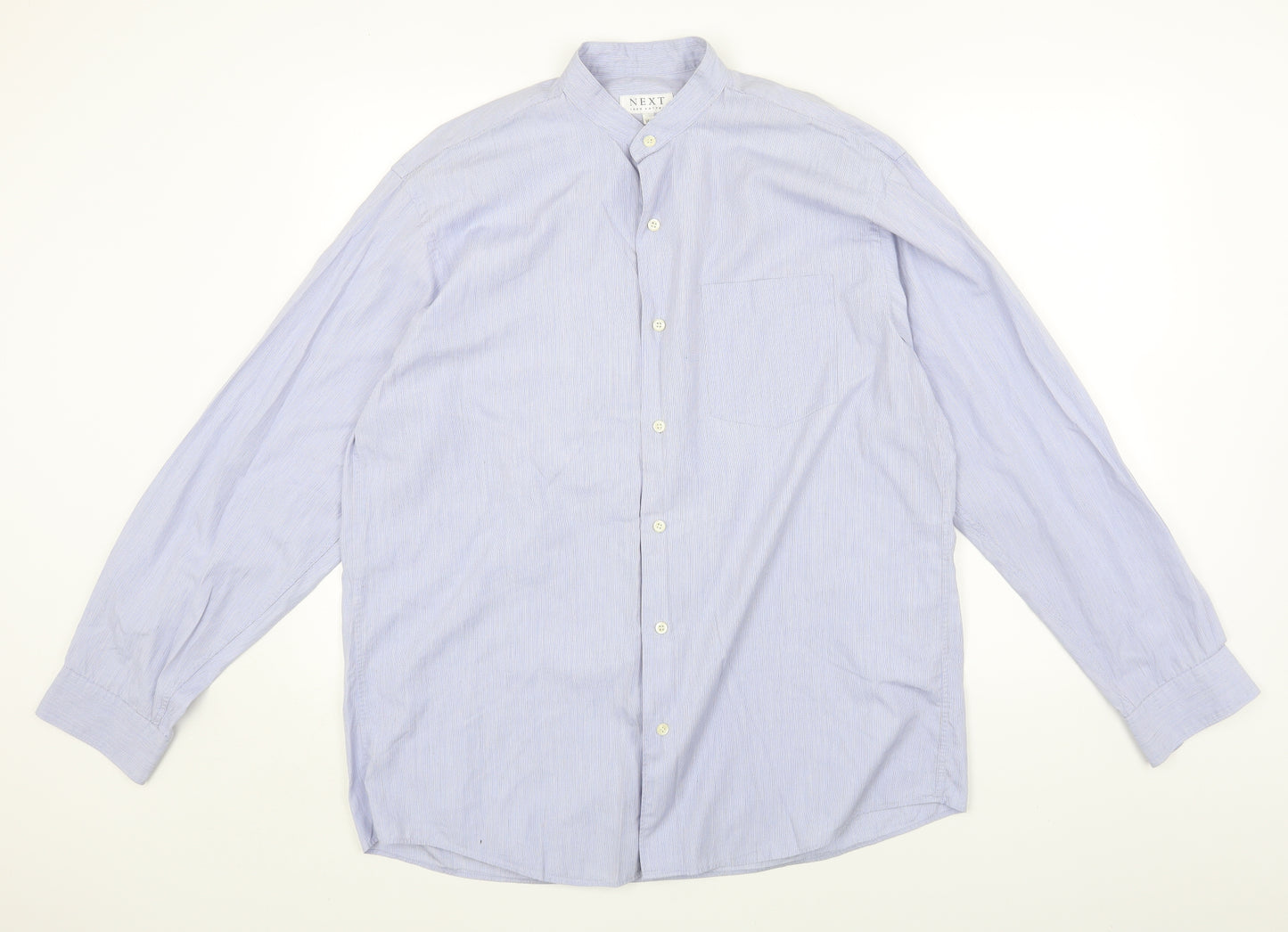 NEXT Mens Blue Cotton Button-Up Size 16 Round Neck Button