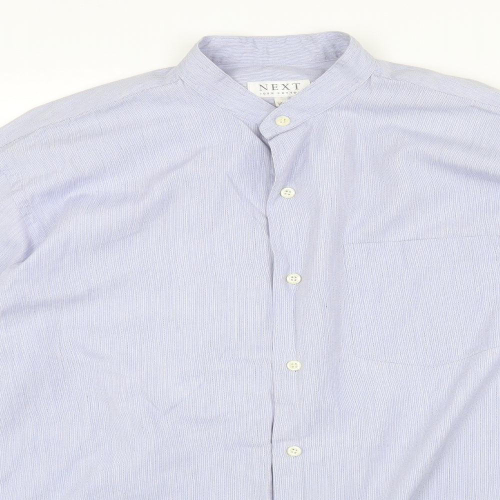 NEXT Mens Blue Cotton Button-Up Size 16 Round Neck Button