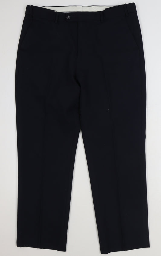 Skopes Mens Blue Polyester Trousers Size 38 in L29 in Regular Zip