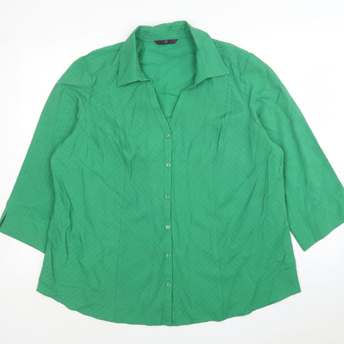 Arcadia Womens Green Striped Viscose Jersey Button-Up Size 20 V-Neck