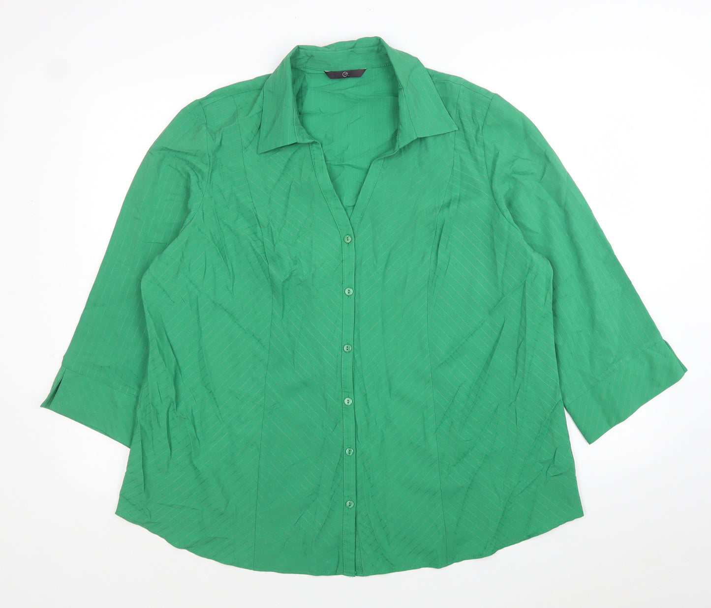 Arcadia Womens Green Striped Viscose Jersey Button-Up Size 20 V-Neck