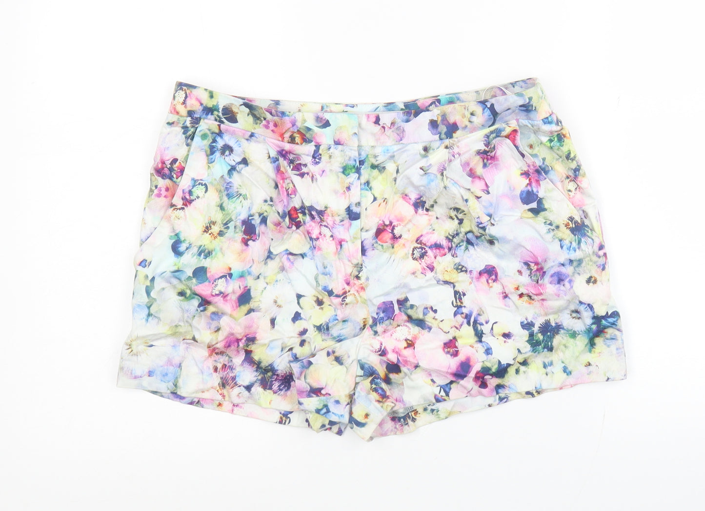 Forever New Womens Multicoloured Floral Cotton Hot Pants Shorts Size 10 L3 in Regular Button