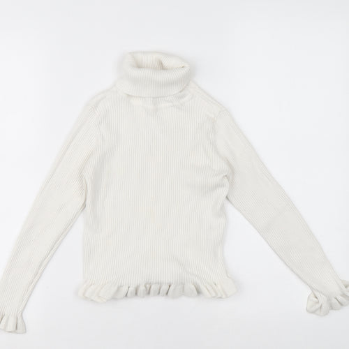 I love Girlswear Girls White Roll Neck Cotton Pullover Jumper Size 9 Years Pullover - Ribbed fabric