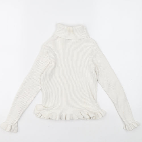 I love Girlswear Girls White Roll Neck Cotton Pullover Jumper Size 9 Years Pullover - Ribbed fabric