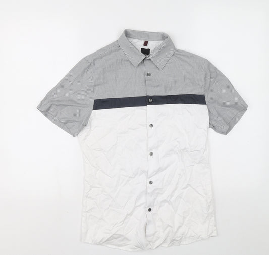 River Island Mens Grey Colourblock Cotton Button-Up Size XS Collared Button - Check pattern