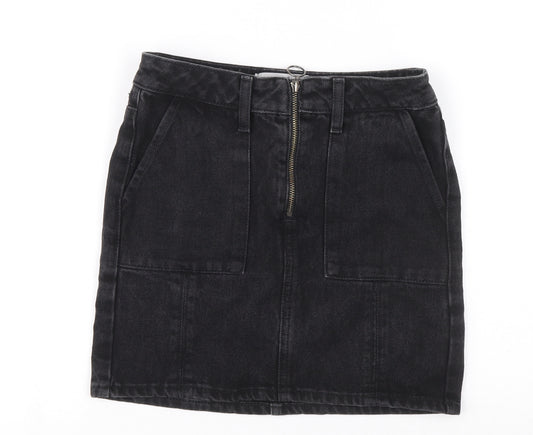 New Look Girls Black 100% Cotton Mini Skirt Size 9 Years Regular Zip