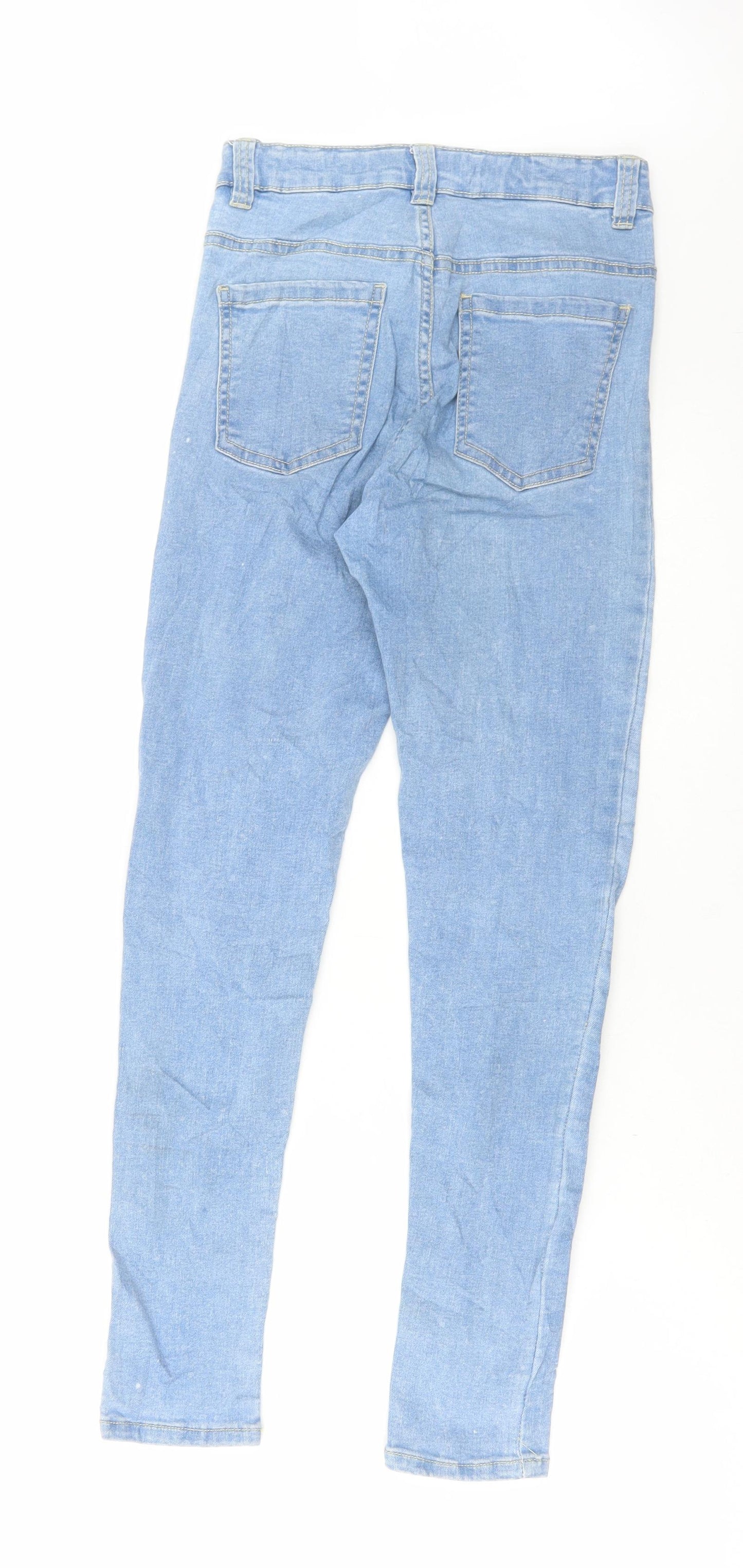 Denim 365 Girls Blue Cotton Skinny Jeans Size 13-14 Years Regular Button - Distressed Denim