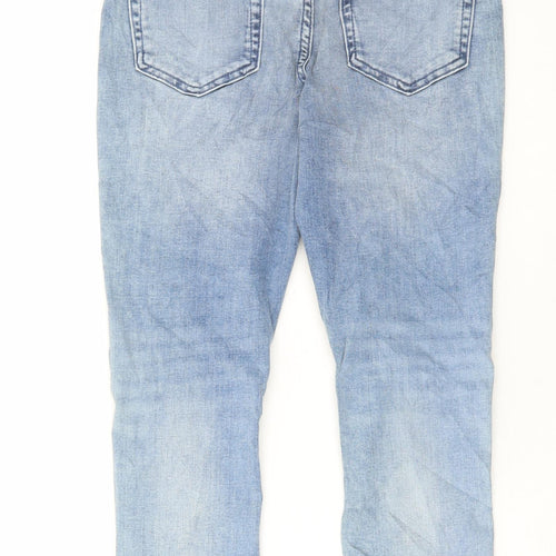 Marks and Spencer Girls Blue Cotton Skinny Jeans Size 9-10 Years Regular Button - Distressed Denim