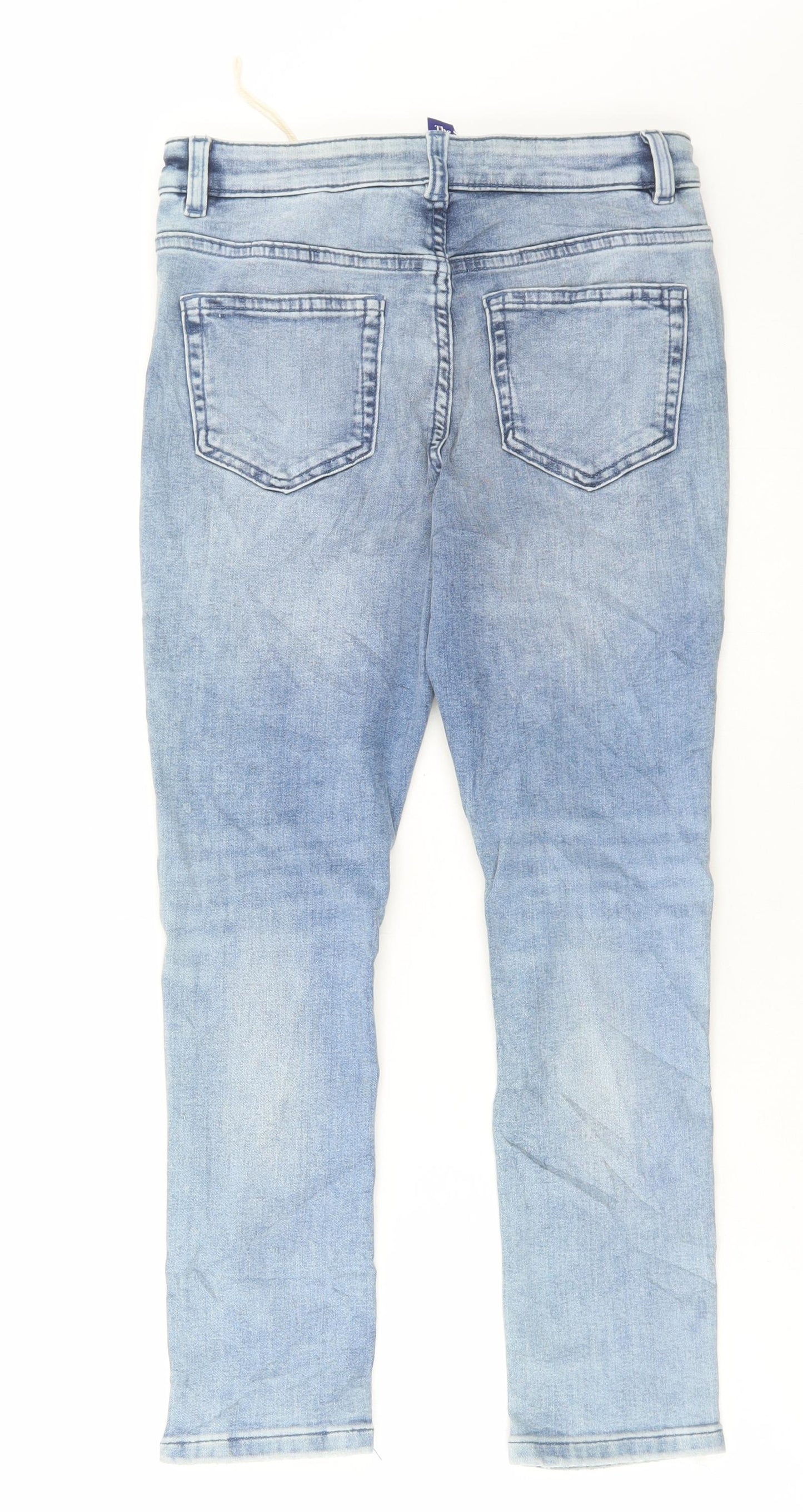 Marks and Spencer Girls Blue Cotton Skinny Jeans Size 9-10 Years Regular Button - Distressed Denim