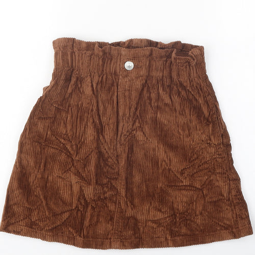 Zara Girls Brown Polyester A-Line Skirt Size 11-12 Years Regular Zip