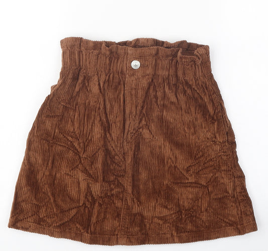 Zara Girls Brown Polyester A-Line Skirt Size 11-12 Years Regular Zip