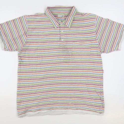 Peter Werth Mens Multicoloured Striped Cotton Polo Size L Collared Button