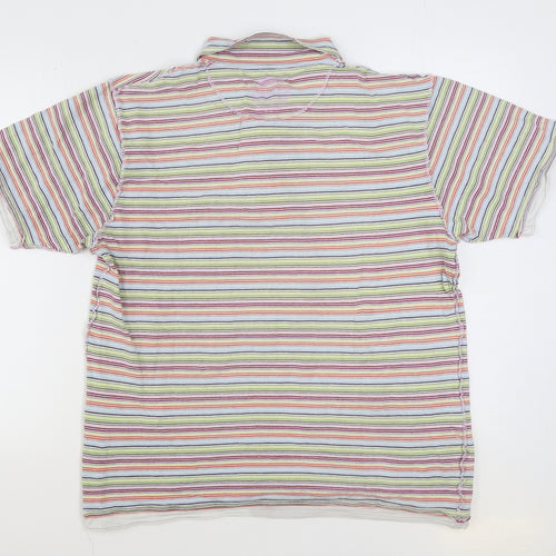 Peter Werth Mens Multicoloured Striped Cotton Polo Size L Collared Button