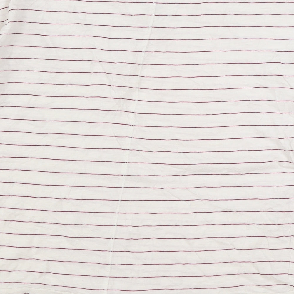 O'Neill Womens White Striped Cotton Basic T-Shirt Size L Round Neck