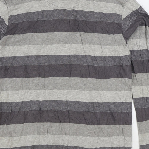 Samuel Windsor Mens Grey Striped Cotton T-Shirt Size M Collared