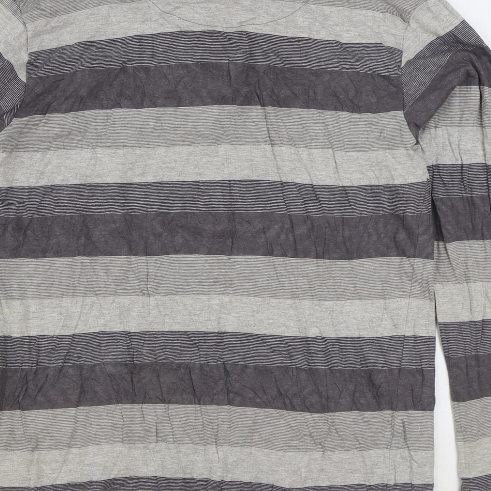 Samuel Windsor Mens Grey Striped Cotton T-Shirt Size M Collared