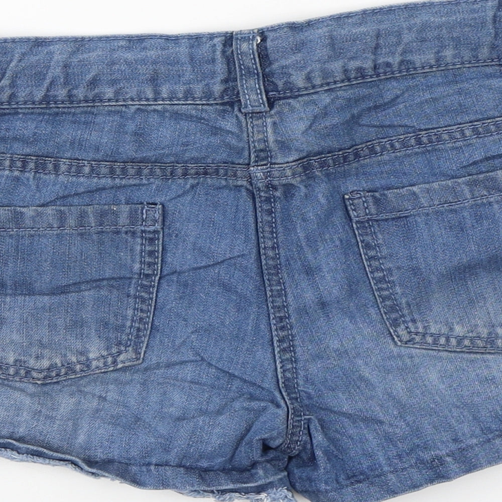 F&F Girls Blue Cotton Cut-Off Shorts Size 12-13 Years Regular Zip