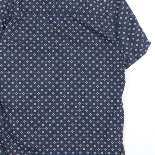 NEXT Mens Blue Geometric Cotton Button-Up Size S Collared Button
