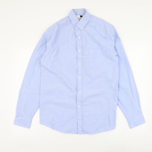 Topman Mens Blue Cotton Button-Up Size M Collared Button