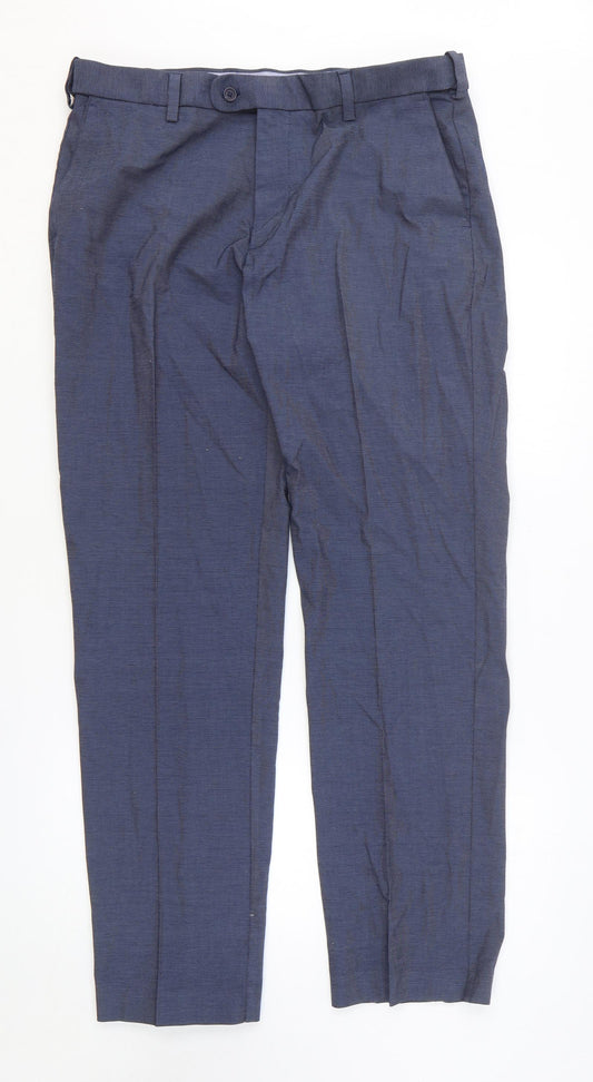 Kirkland Mens Blue Cotton Trousers Size 36 in L32 in Regular Zip