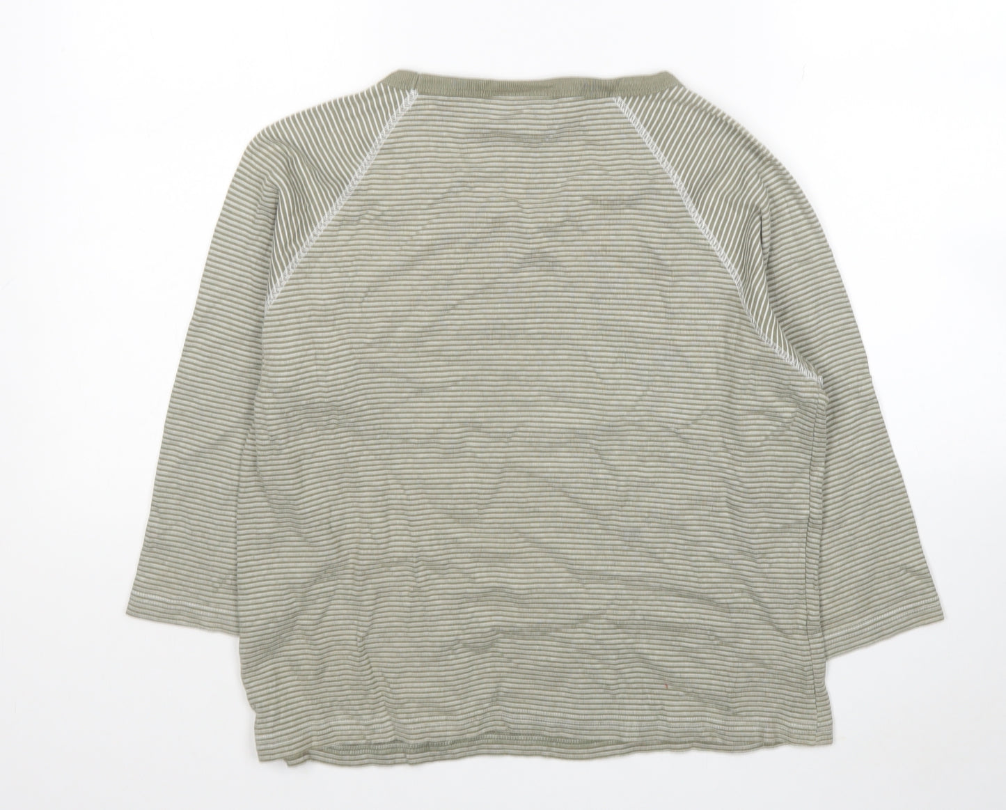 Liz Claiborne Womens Green Round Neck Striped Cotton Pullover Jumper Size L