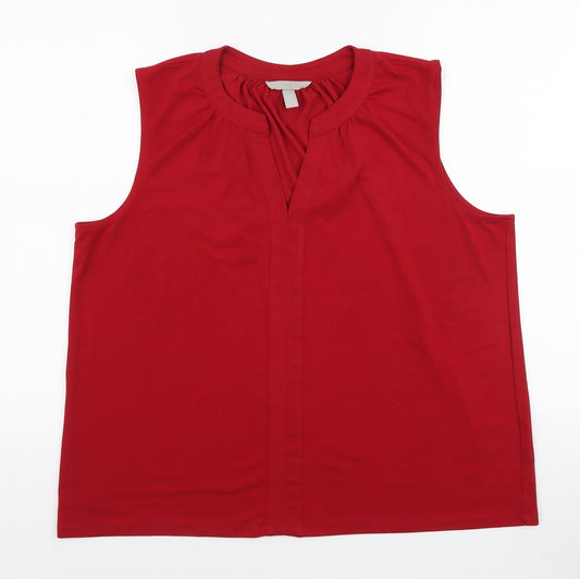 H&M Womens Red Polyester Basic Blouse Size L V-Neck