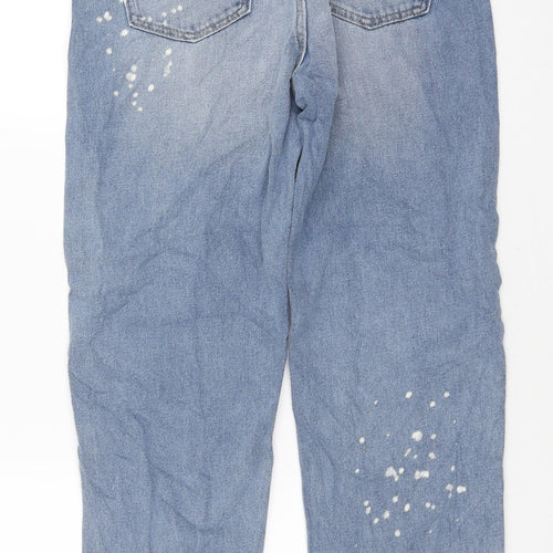 Marks and Spencer Girls Blue Cotton Boyfriend Jeans Size 13-14 Years Regular Zip - Bleach speckles