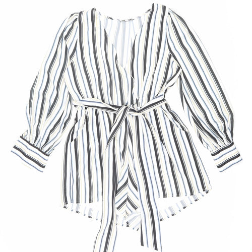 Fashion Nova Womens White Striped Polyester Playsuit One-Piece Size L Pullover