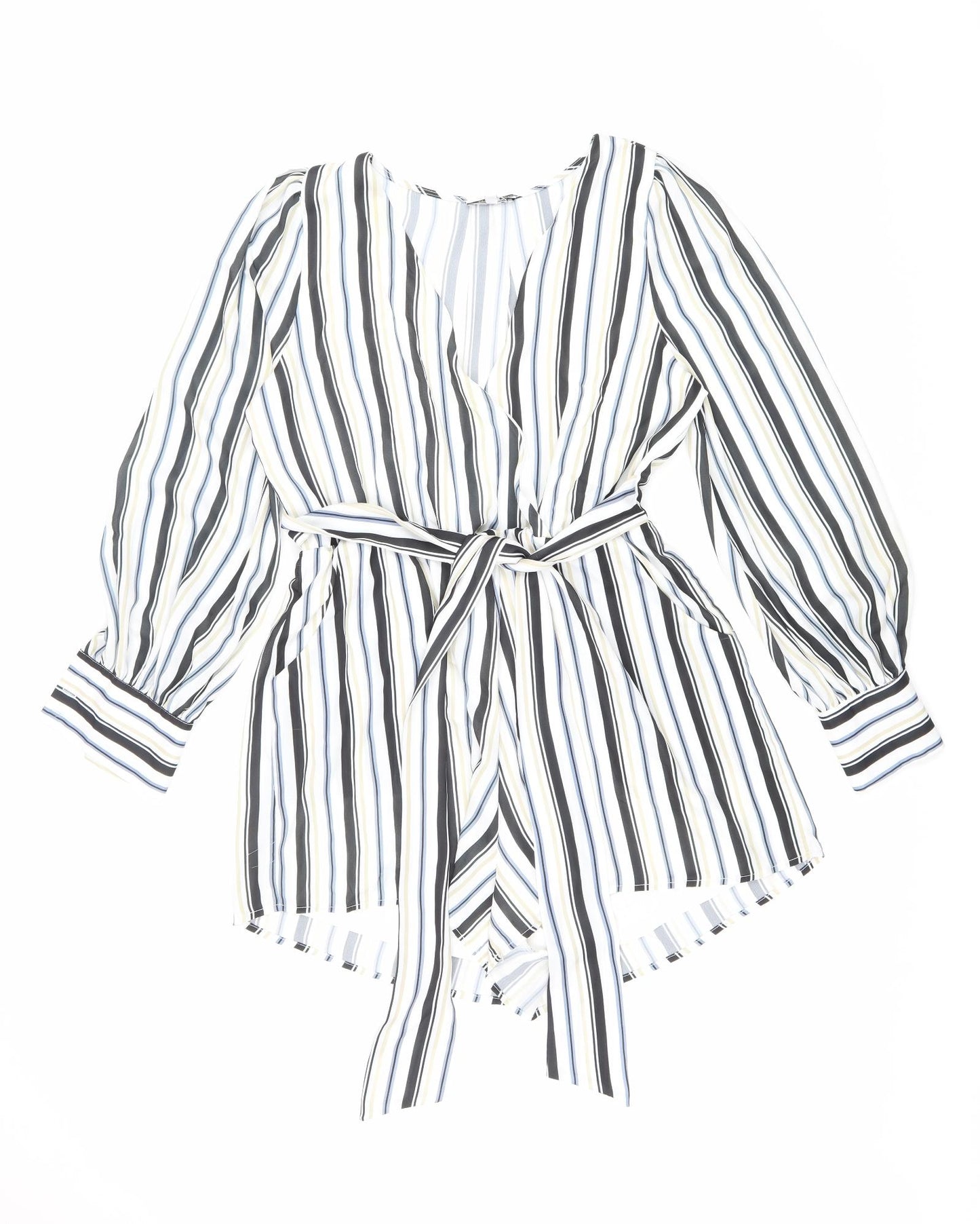 Fashion Nova Womens White Striped Polyester Playsuit One-Piece Size L Pullover