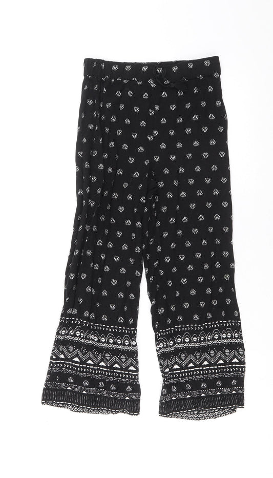 LC Waikiki Girls Black Geometric 100% Viscose Bloomer Trousers Size 8-9 Years L20 in Regular Drawstring