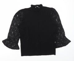 Oasis Womens Black Polyester Basic Blouse Size M Mock Neck - Lace Detail