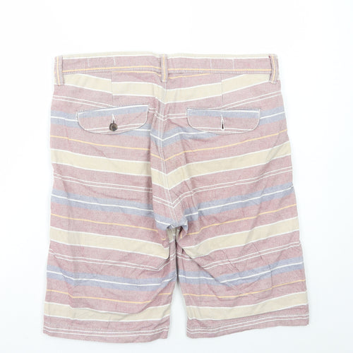 Preworn Mens Multicoloured Striped Polyester Chino Shorts Size 32 in L11 in Regular Button
