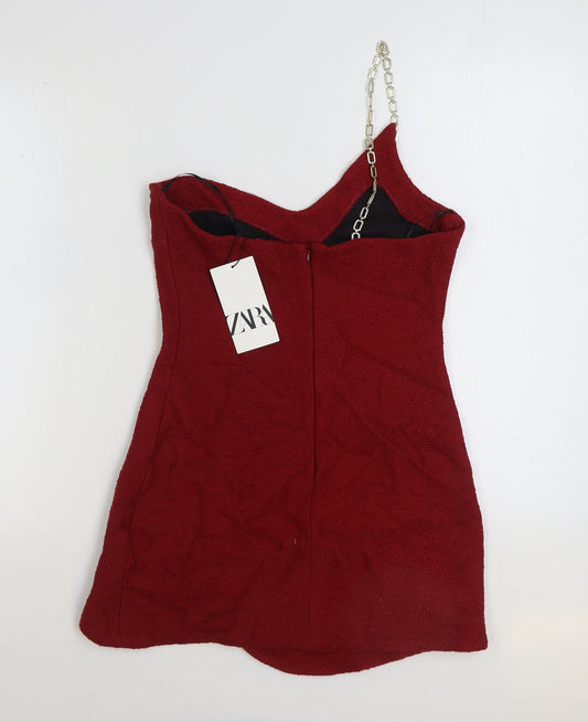 Zara Womens Red Polyester Basic Blouse Size S V-Neck