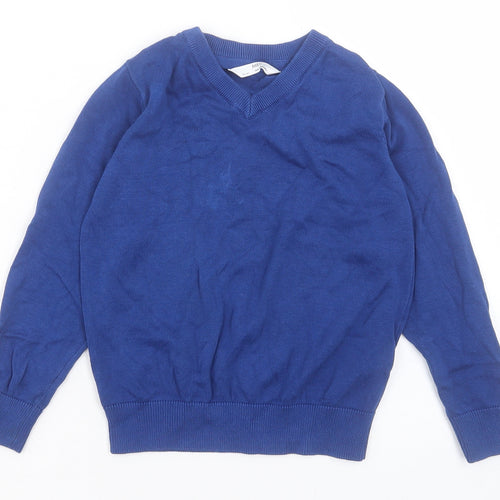 Marks and Spencer Boys Blue V-Neck Cotton Pullover Jumper Size 4-5 Years Pullover - School Wear