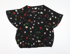 George Womens Black Floral Polyester Basic Blouse Size 18 Scoop Neck