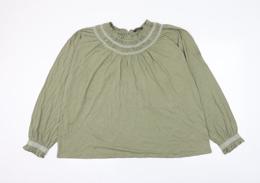 Marks and Spencer Womens Green Cotton Basic Blouse Size 22 Round Neck